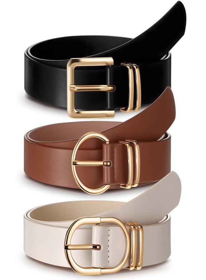 Chicingyou 3 Pack Women's Leather Belts for Jeans Pants Dresses Ladies Waist Belt with Fashion Gold Buckle(Fit Pant 37-42 Inch) - Image 1